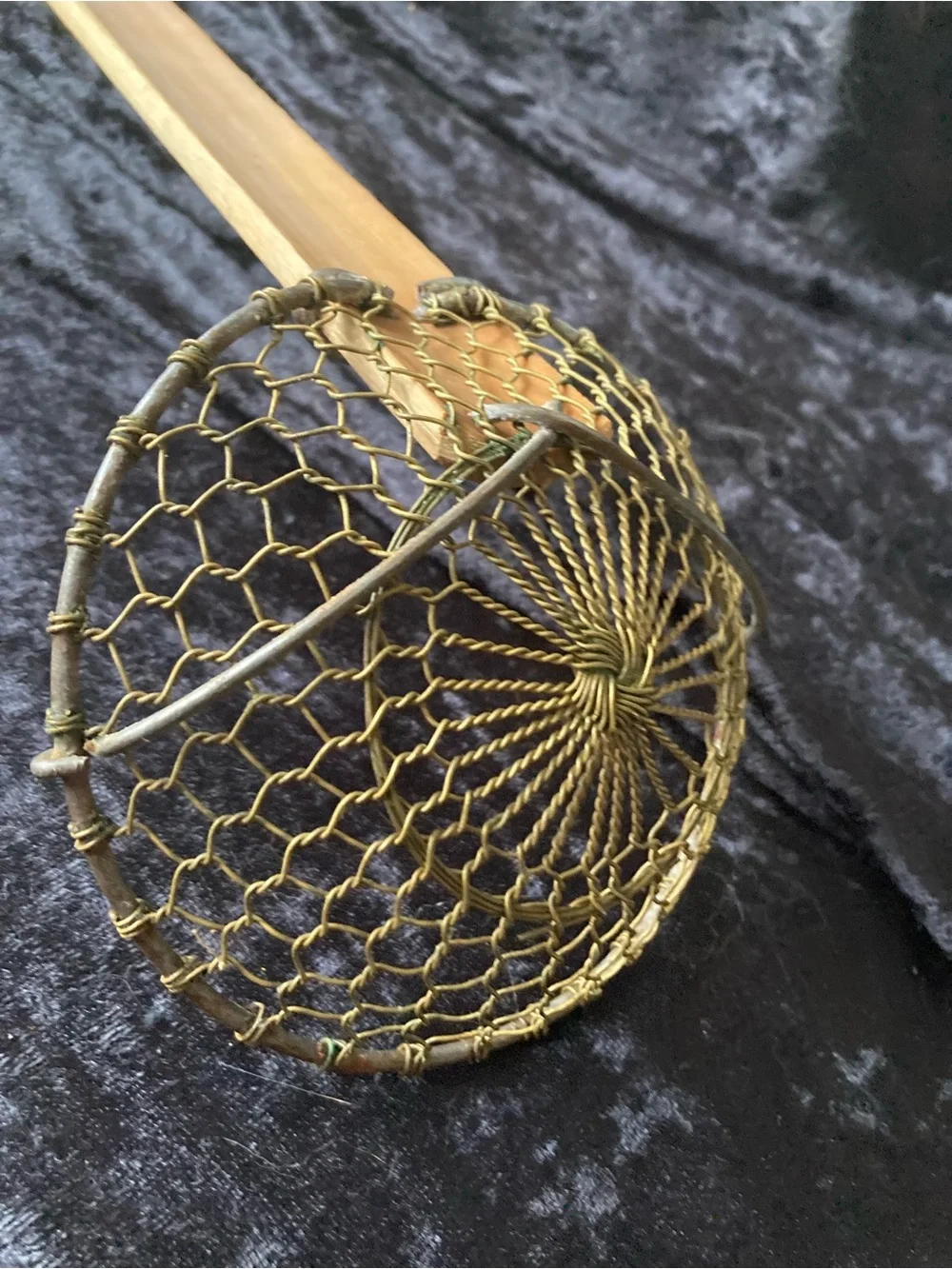 Handmade Woven Farmhouse Chinese Skimmer Mesh Basket Scoop Natural Brown Bamboo